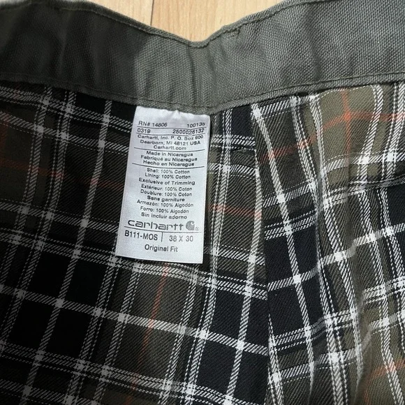 Carhartt B111 MOS Canvas Flannel Lined Carpenter Pants 38 X 30 Original Fit Gorp - Picture 3 of 9